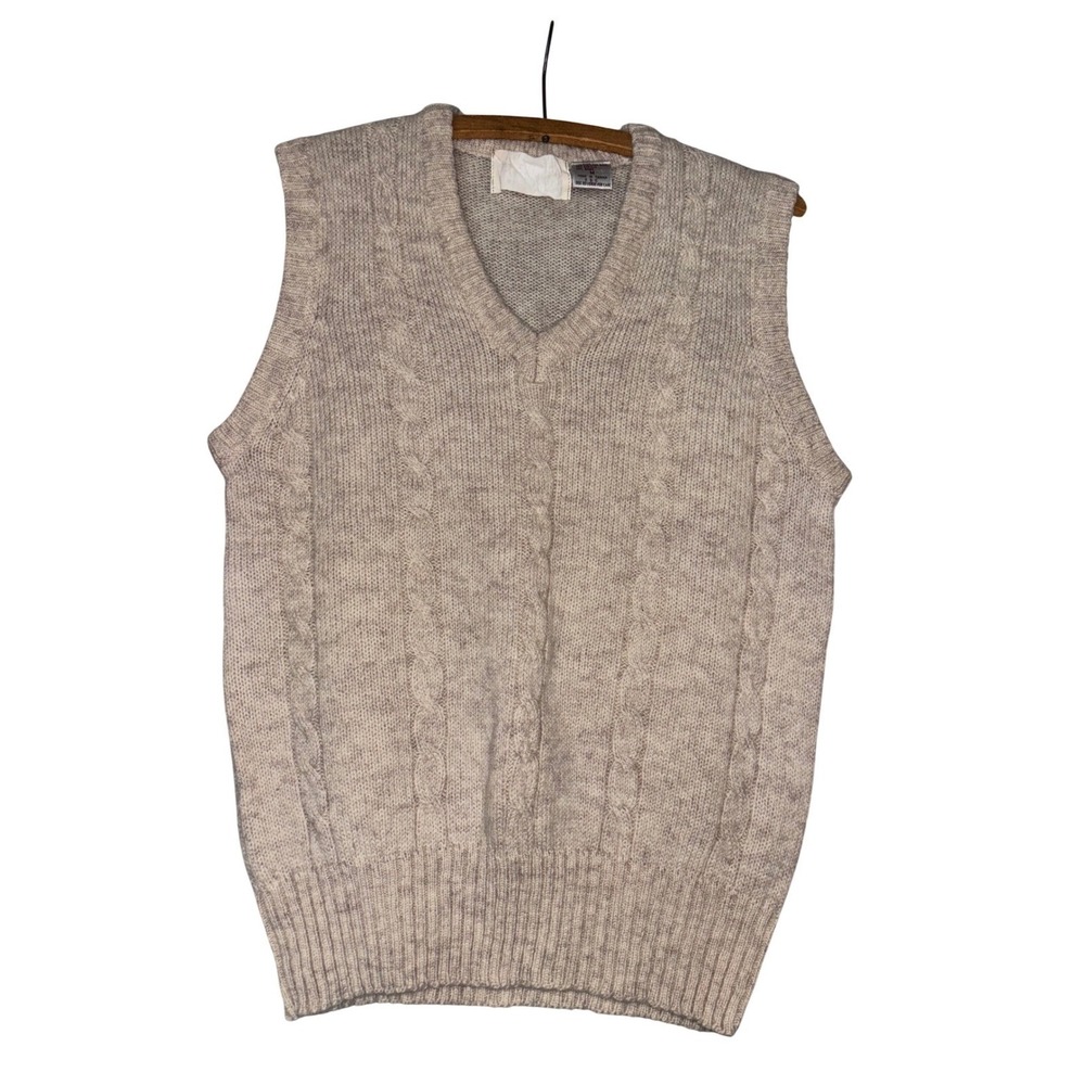 Vintage Medium Shetland Wool Blend Cable Knit Sweater Vest Mens Oatmeal Heritage